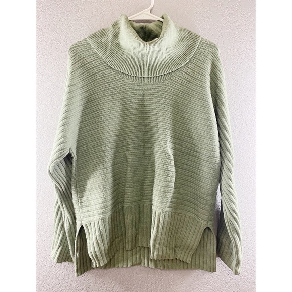 Anthropologie Moth Ribbed Turtleneck Knit Green Sweater - Picture 4 of 13